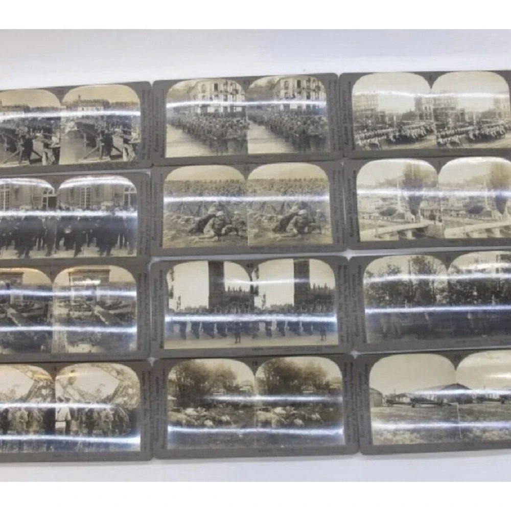 WWI Keystone Stereoview Military War Cards Holmes Stereoscope Viewer Box Lot